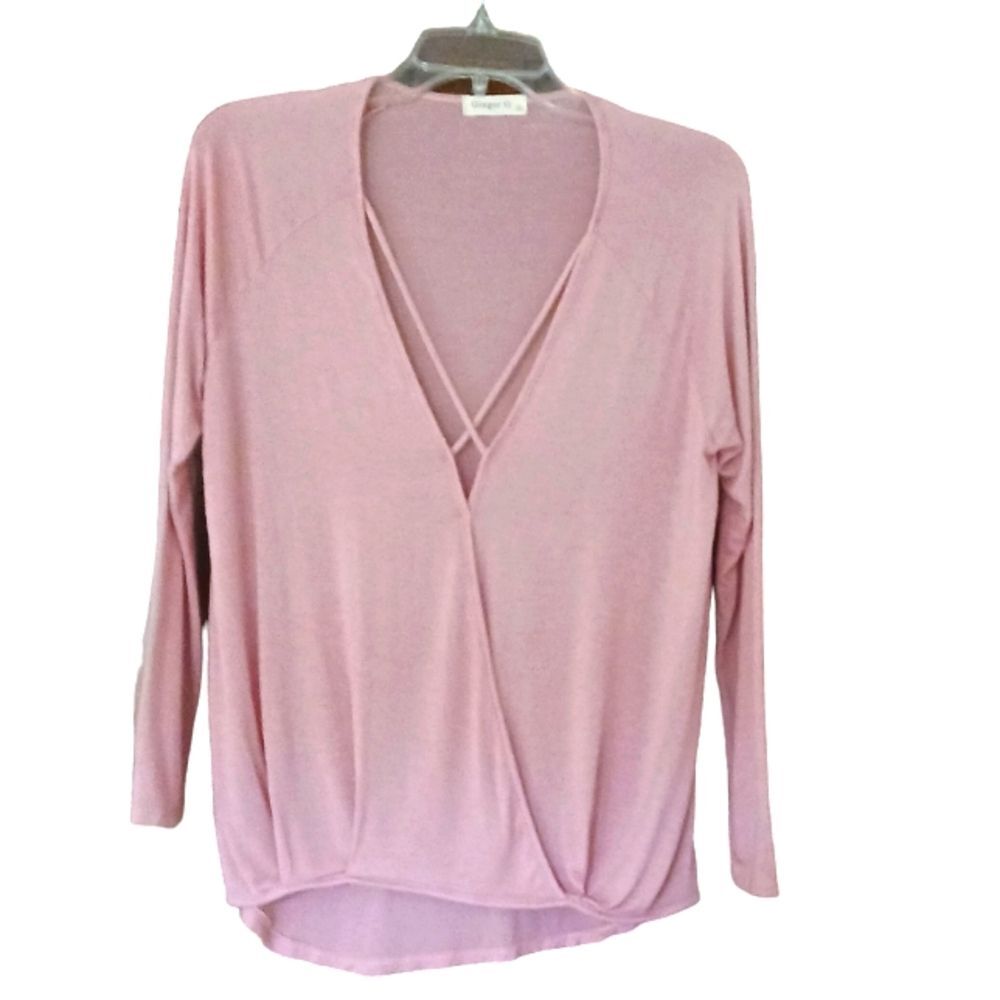 Women's Knit Top Criss Cross Style 3/4 Sleeves Pink Small by Ginger G